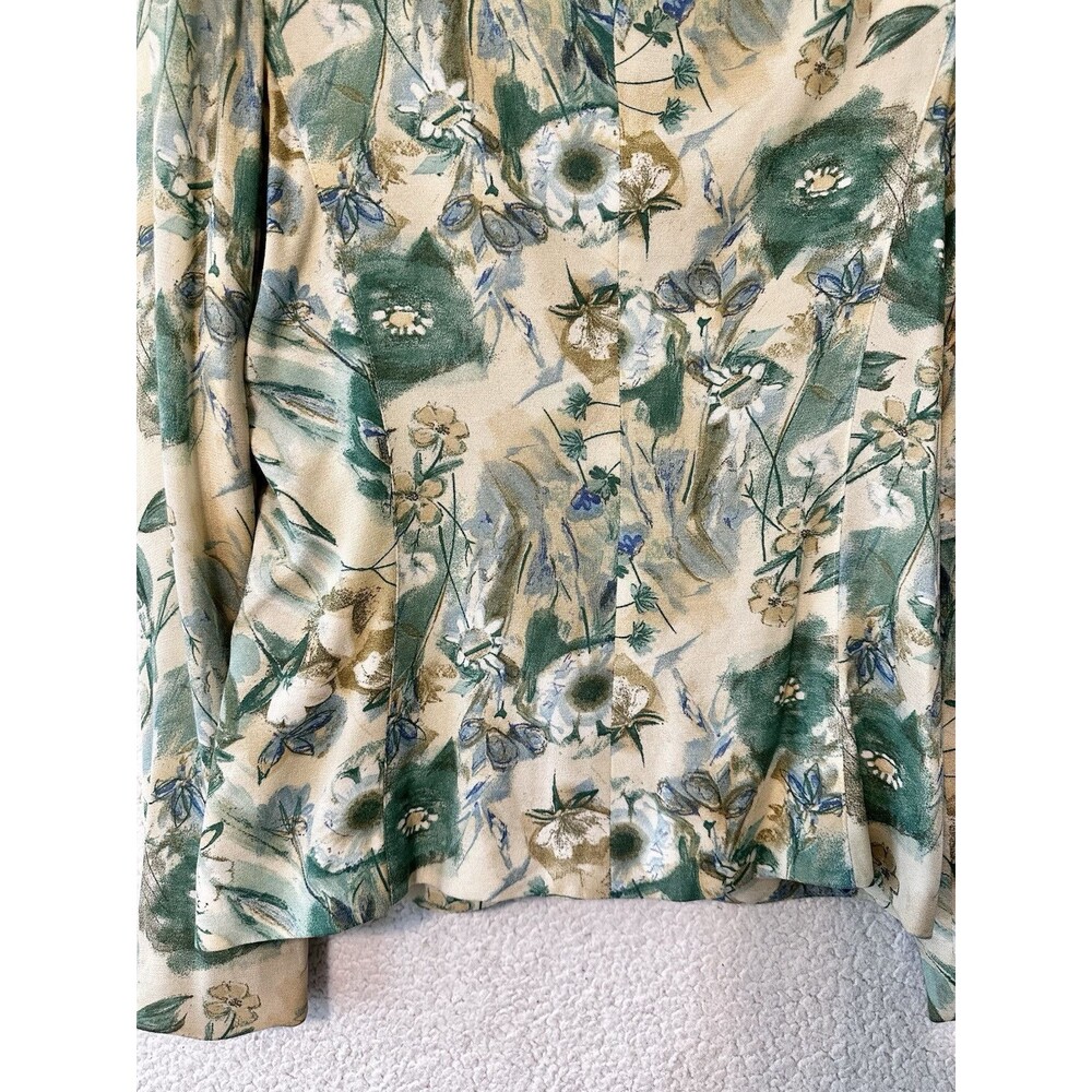 VTG Platinum Dorothy Schoelen Jacket Blazer Top Womens Green Floral - Picture 10 of 12